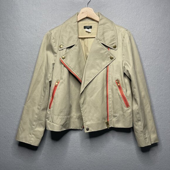 J.Crew Womens Beige Cotton Moto Jacket Size 6 - Picture 1 of 8